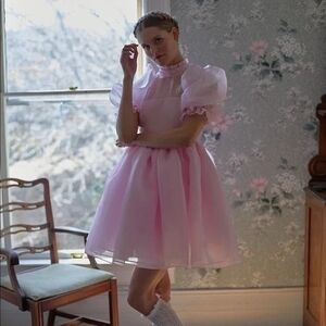 Elegant Pink Puff Sleeve Dress